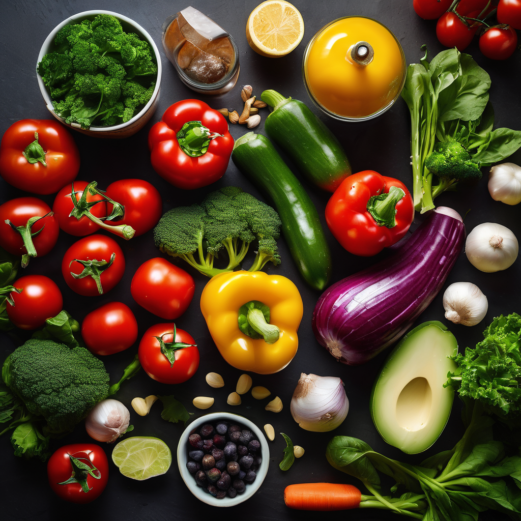 Healthy fresh vegetables and nutritious food components for wellness