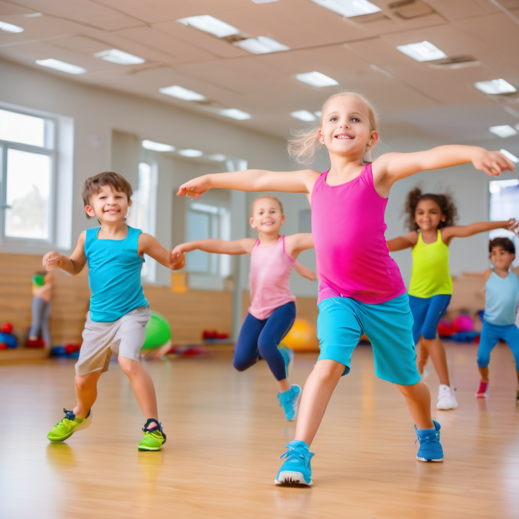 Young children enjoying age-appropriate fitness activities in safe gym environment