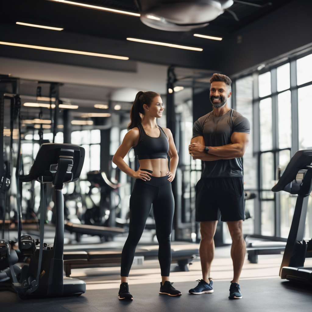 Trainer welcoming and introducing new member to fitness equipment